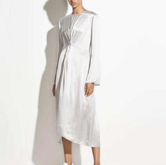 VINCE Celeste Twist-Front Long-Sleeve Silk Midi Dress - Picture 1 of 12